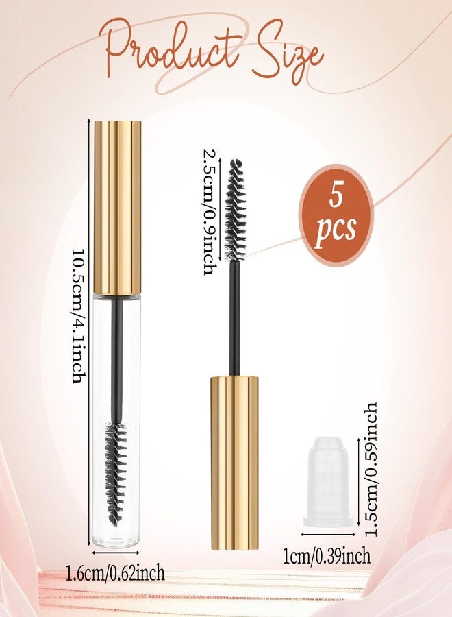 Larrel 5PCS Empty Mascara Tube and Eyelash Wand, 10ml Eyelash Cream Container Bottle, Clear Mascara Containers, Eyelash-Wands with Tube for Castor Oil, Eyebrow Growth Serum and Coconut Oil (Gold) - Image 2